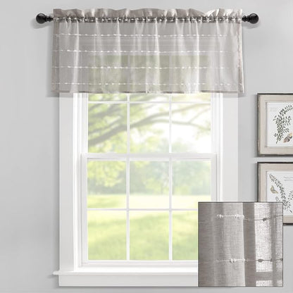Lush Decor Farmhouse Textured Sheer Window Curtain Valance, 52"W x18"L, Gray