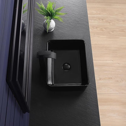 Vessel Sink 19"x15" Rectangular Bathroom Sink Modern Black Porcelain Ceramic Above Counter Drop-in Vanity Sink for Bathrooms Art Basin