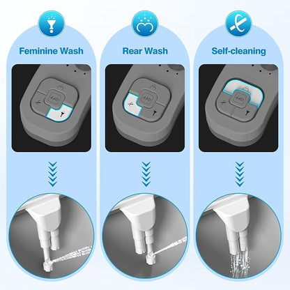 Non-Electric Bidet Attachment, Self-Clean Dual Nozzles, Adjustable Pressure | Ultra Slim Intuitive One-Touch, Retractable Nozzle Structure, Warm Water Rear & Feminine Washing Modes, Stainless Steel Iniet