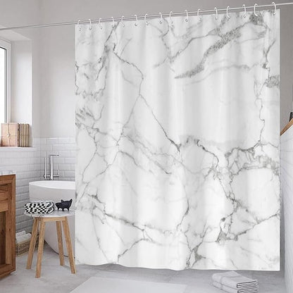 Grey White Marble Shower Curtain Abstract Modern Luxury Gray White Bathroom Curtains Waterproof Polyester Fabric Bath Curtain 72 x 72 Inch with 12 Hooks