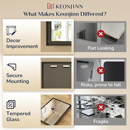 Keonjinn 30" x 30" Black Square Bathroom Mirrors for Over Sink, Aluminum | Safe Tempered Glass, Effortless French Cleat Installation, Clear Reflection, Modern Farmhouse, Black Vanity Mirror for Wall
