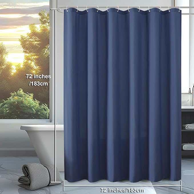 OVZME Zora Dusty Blue Shower Curtain for Bathroom, Fabric Shower Curtain Set with 12 Hooks - Soft Cloth Hotel Spa Quality, Water Repellent, Machine Washable Bath Curtain, Grommets Top, 72Wx72L