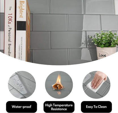 Grey Glass Subway Tile, Glass for Bathroom Kitchen Shower Backsplash Wall, 3 x 6 Inches, 4 Sq.Ft.