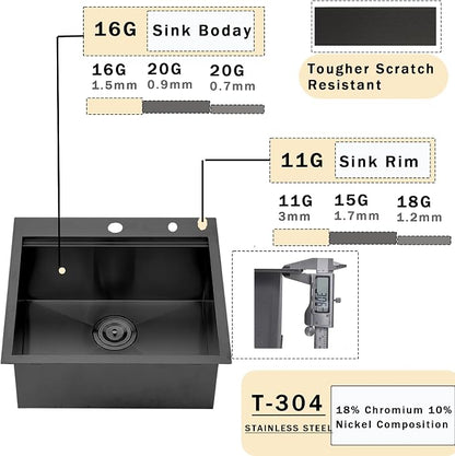 VCCUCINE 21x20 Inch Gunmetal Black Drop in Bar Sink Kitchen Sink Workstation,Topmount RV Small Kitchen Sink,16 Gauge Stainless Steel Wet Bar Sink,Outdoor Single Bowl,Prep Sink with Accessories