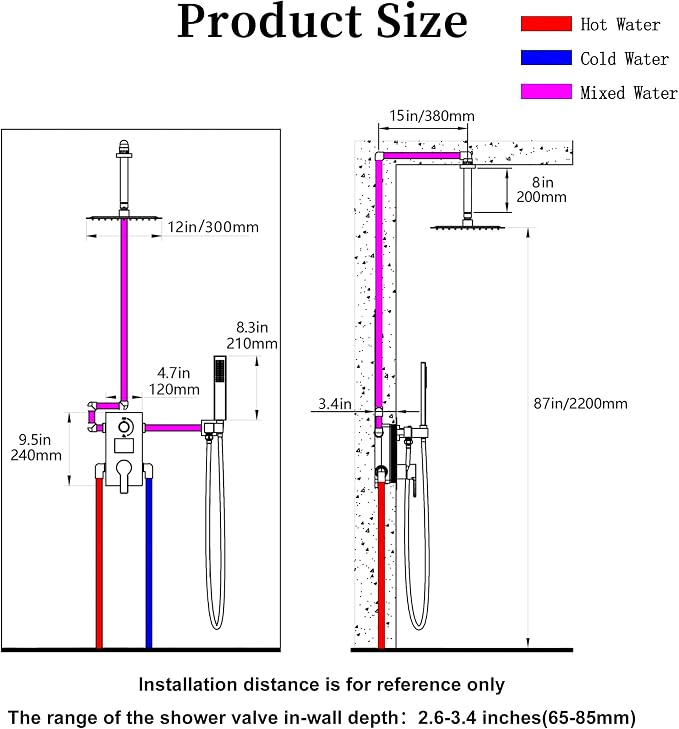 SKOWLL Shower Faucet Set Digital Display, 12 Inch Ceiling Mount Rainfall Shower Head with Handheld Combo, Matte Black Shower Head and Handle Set with Valve
