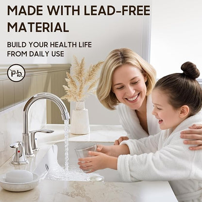 Phiestina Widespread 8 Inch 3 Holes Bathroom Faucet，2 Handles Chrome Modern Bathroom Sink Faucet with Metal Pop-Up Drain & Water Supply Lines, WFTY36-C