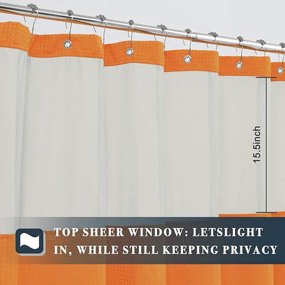 N&Y HOME Waffle Weave Shower Curtain with Snap-in Fabric Liner & 12 Metal Hooks Set - Hotel Style, Waterproof & Washable, Heavyweight Fabric & Mesh Top Window - 71x72, Orange