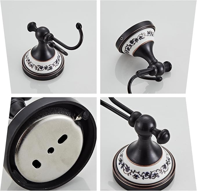 Double Wall Mounted Coat Hooks for Hanging Towels, Clothes & Robes | Metal Double Hooks, Antique Black Horn-Shaped Curved Towel Hooks YIGUANXIN