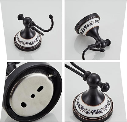 Double Wall Mounted Coat Hooks for Hanging Towels, Clothes & Robes | Metal Double Hooks, Antique Black Horn-Shaped Curved Towel Hooks YIGUANXIN