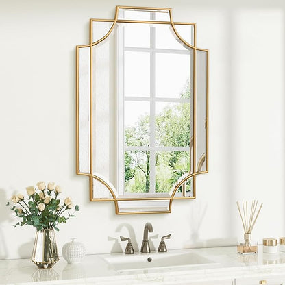 Gold Bathroom Mirror for Wall, 24"x36" Rectangle Vanity Mirror, Polished Beveled Modern Decorative Mirror for Entryway, Living Room, Bedroom (Horizontal/Vertical)