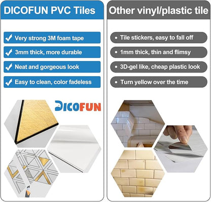 DICOFUN 10-Sheet White Marble Look Triangle Mosaic Tiles Peel and Stick Backsplash for Kitchen, PVC Mixed Metal Gold Chevron Stick on Backsplash Wall Tiles