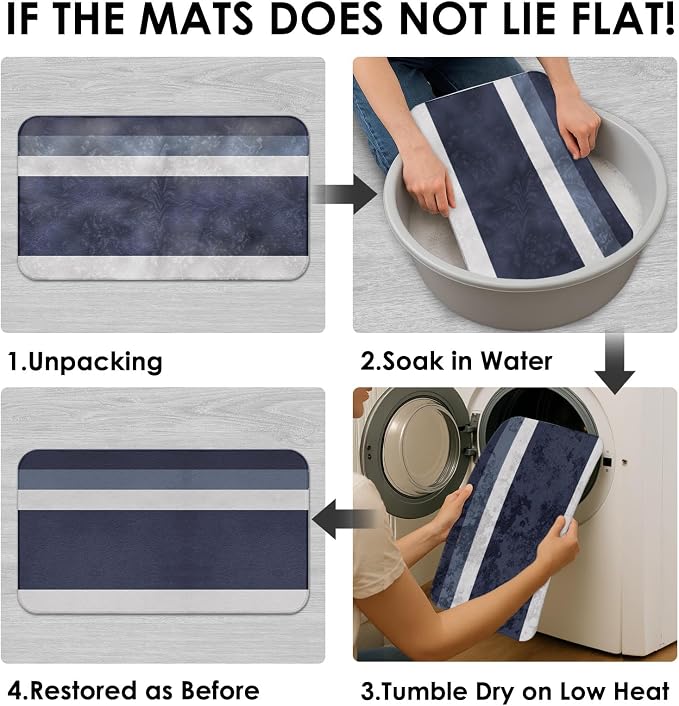 Bathroom Sets with Shower Curtain and Rugs 4 Pcs, Geometric | Striped Minimalist Navy Blue Bathroom Decor Set with Toilet Lid Cover, Non-Slip Bath Mats and Accessories 12 Hooks