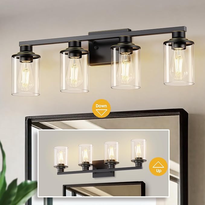 L LOHAS LED 4-Light Bathroom Vanity Light, Black | Modern Bathroom Light Fixture for Bathrooms, Bedrooms and Hallways