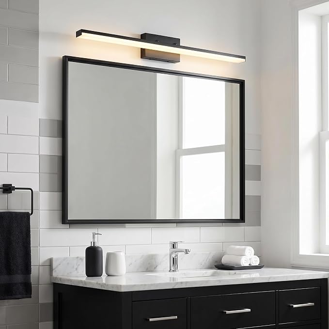 mirrea 36in 5CCT Black LED Vanity Lights for Bathroom Over Mirror | 5 color temperatures,Adjustable light angle,ETL listed,Dimmable,Bathroom lighting fixtures,Eye-friendly,Frosted acrylic shade
