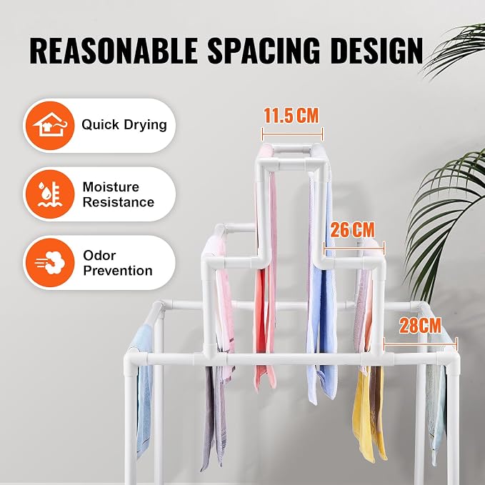 VEVOR Pool Towel Rack, 8 Bars Outdoor PVC Towel Holder, Freestanding Pool Towel Hanger Stand Next to Hot Tub, Outdoor Indoor Quilt Drying Rack Organizer, Ideal for Poolside, Bathroom, Spa, White