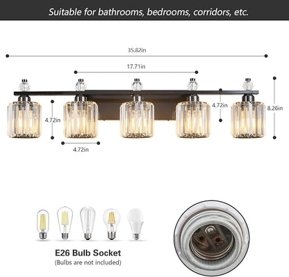 Bathroom Vanity Lights 5-Light Plating Black Modern Crystal Vanity Light Fixtures Over Mirror Crystal Bathroom Vanity Lighting Fixtures