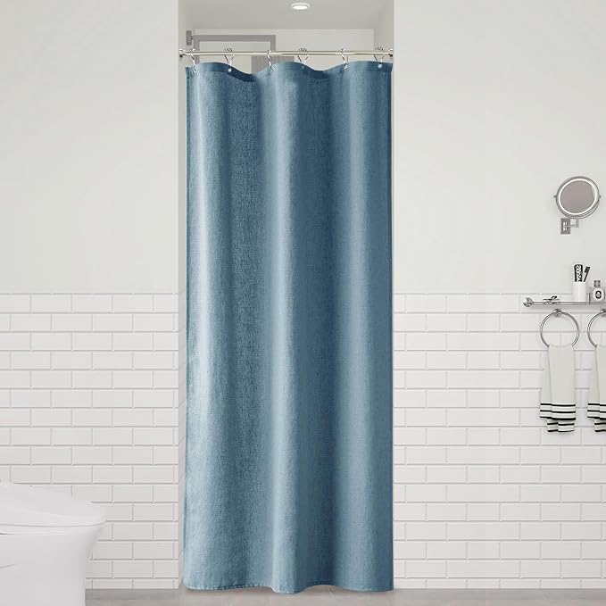 36 Inch Shower Curtain - Stall Narrow Half Green Linen Ultra Thick Fabric Shower Curtain Set with Hooks, Boho Farmhouse Rustic RV Camper Bath Curtains for Bathroom, Blue, 36 x 72