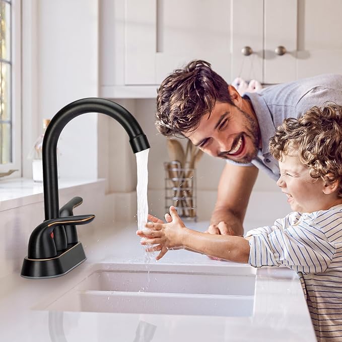 Bathroom Sink Faucet for 3 Hole, 4 Inch Stainless Steel Faucet for Bathroom, Bathroom Faucets with Deck Plate & Pop-Up Pop-Up Drain Assembly 2-Handle Faucet for Bathroom Sink Vanity RV Restroom