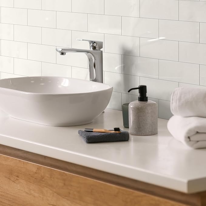 2026 New Upgrade Peel and Stick Backsplash Tile, Peel and Stick 11.34" X 11.57" Wall Tile for Kitchen, Bathroom, Fireplace, Laundry (Polished Cream White, 5 Packs)