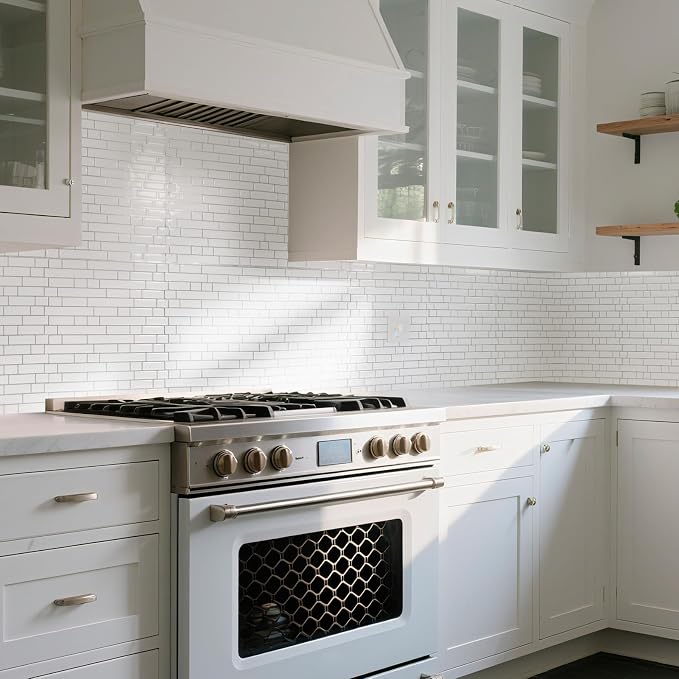 Art3d Linear Tile Peel and Stick Backsplash, 10-Pack, White with Gray Grout | 12 x 12 Inch, Enhanced Thickness, Warp Resistant, Strong Adhesion, Sturdy, for Kitchen, Bedroom, Ideal for Home Improvement