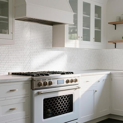 Art3d Linear Tile Peel and Stick Backsplash, 10-Pack, White with Gray Grout | 12 x 12 Inch, Enhanced Thickness, Warp Resistant, Strong Adhesion, Sturdy, for Kitchen, Bedroom, Ideal for Home Improvement