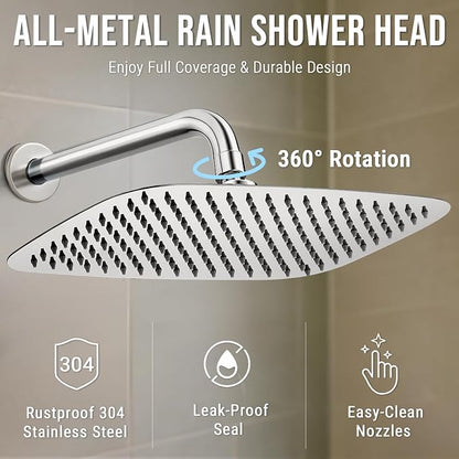G-Promise All Metal 14 Inch Large Rain Shower Head for Ceiling or Wall | Built to Last, Rust Resistant 304 Stainless Steel, Easy to Install, Full Body Coverage Rainfall Shower Head, Daily SPA