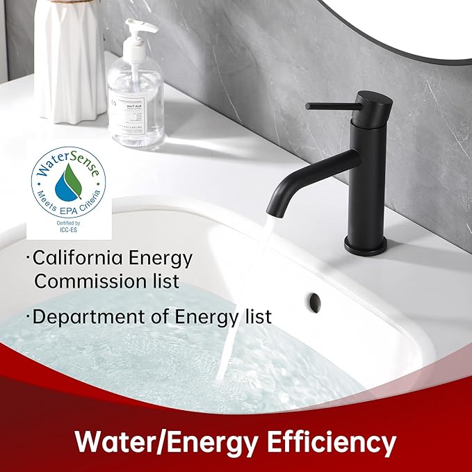 SUMERAIN Matte Black Bathroom Sink Faucet Single Handle Single Hole | Lead-Free, Stainless Steel, with Faucet Supply Lines, Easy DIY Install