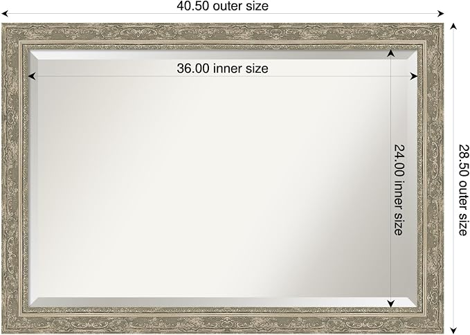 Amanti Art Silver Bathroom Mirror for Over Sink, 28x40 Filigree Silver Rectangle Vanity Mirror, Large Traditional Frame, Hangs Horizonally and Vertically, Bathroom Wall Decor, Beveled Edge