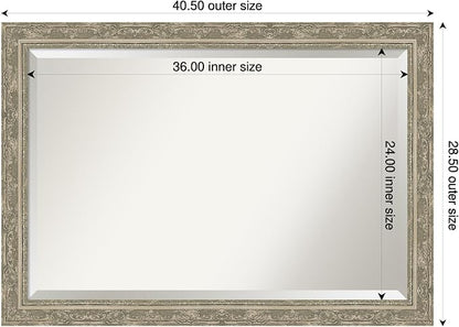 Amanti Art Silver Bathroom Mirror for Over Sink, 28x40 Filigree Silver Rectangle Vanity Mirror, Large Traditional Frame, Hangs Horizonally and Vertically, Bathroom Wall Decor, Beveled Edge