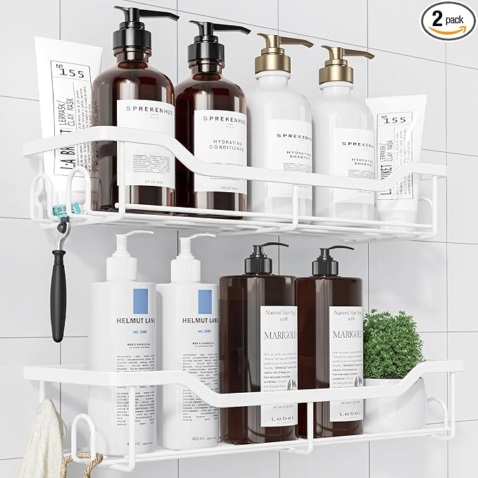 Kitsure Shower Caddy, Adhesive Shower Organizer, Large, White | Stainless Steel Shelf for Inside Shower, No Drill Bathroom Organizers and Storage, Home Decor Accessories