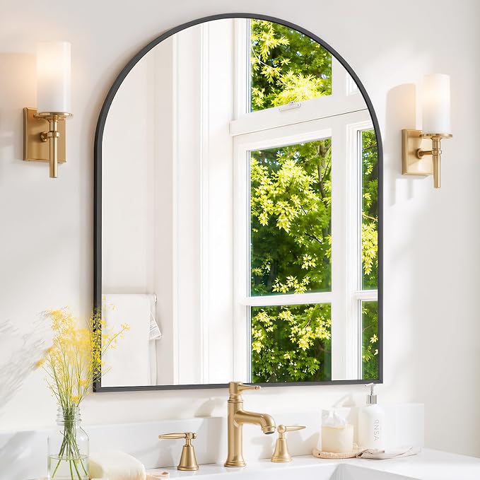 Arched Wall Mirror 40x30 Inch Black Bathroom Vanity Mirror with Metal Frame | Modern Arch Mirror for Bedroom, Living Room, Entryway, Wall Mounted Decorative Mirror