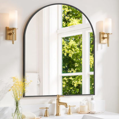 Arched Wall Mirror 40x30 Inch Black Bathroom Vanity Mirror with Metal Frame | Modern Arch Mirror for Bedroom, Living Room, Entryway, Wall Mounted Decorative Mirror