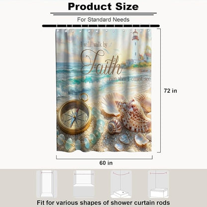 Luxury Aesthetic Ocean Shower Curtain Beach Nautical Funky Inspirational | Pretty Shower Curtains for Bathroom, Waterproof Bath Curtain with Hooks Machine Washable Bathtub Curtains 60x72 Inch Blue