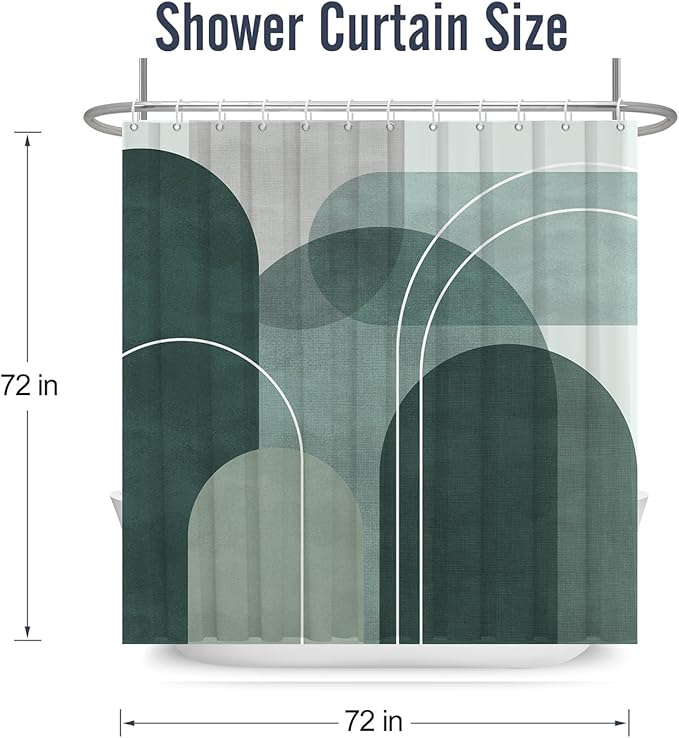 Green Shower Curtain Abstract Boho Mid Century Arch,Morden Minimalist Geometry Fabric Shower Curtains Bathroom Accessories