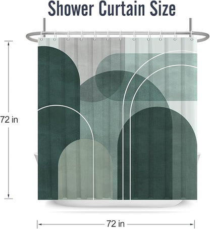 Green Shower Curtain Abstract Boho Mid Century Arch,Morden Minimalist Geometry Fabric Shower Curtains Bathroom Accessories