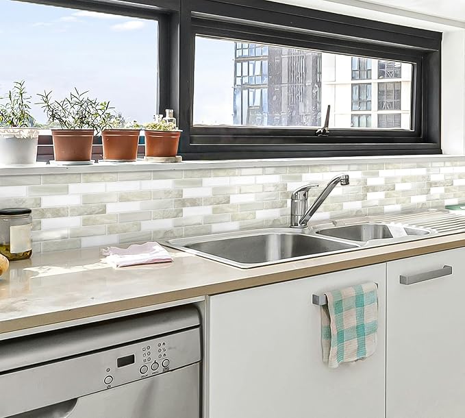 Beige Peel and Stick Backsplash 3D Self Adhesive Wall Tile 10 Sheet | Thick,Sticky,Vinyl,12"x12",Marble,for Kitchen,Bathroom
