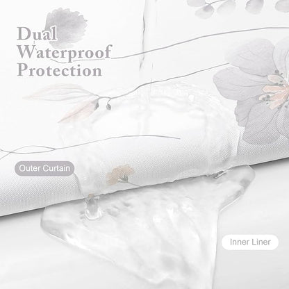 Small Stall 3 in 1 Shower Curtain Set, 36x72 | Narrow Half 3 in 1 Shower Curtain Set, PEVA Liner Set & 12 Double Sided Steel Hooks, Waterproof Fabric Bathroom Curtain