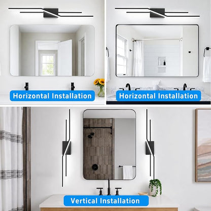 SOLFART Bathroom Lighting Fixtures Over Mirror 40 Inch Dimmable Matte Black Vanity Lights Modern Bathroom Light