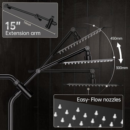 Veken All Metal 10" Luxurious Rain Shower Head with Handheld Spray,Square | Best Dual High Pressure Shower Heads Combo,Double Detachable Showerhead, Adjustable Rainfall,Bathroom Accessories,Matte Black