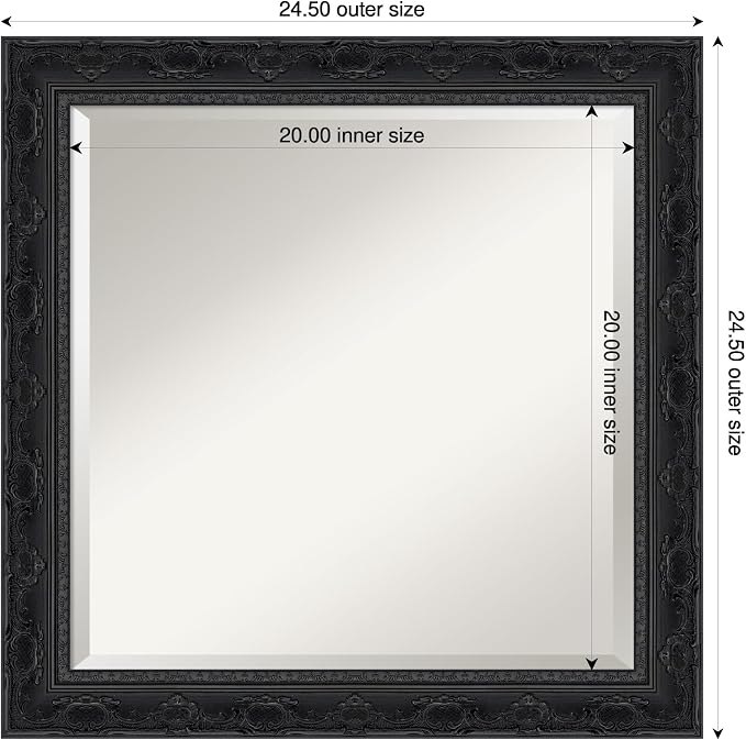Amanti Art Black Bathroom Mirror for Over Sink, 24x24 Filigree Gloss Black Square Vanity Mirror, Medium Traditional Frame, Hangs Horizonally and Vertically, Bathroom Wall Decor, Beveled Edge