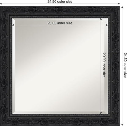 Amanti Art Black Bathroom Mirror for Over Sink, 24x24 Filigree Gloss Black Square Vanity Mirror, Medium Traditional Frame, Hangs Horizonally and Vertically, Bathroom Wall Decor, Beveled Edge