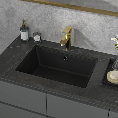 Sarlai Undermount Bathroom Sink - 22"x16" Vanity Sink Black Rectangular Undermount Vessel Sink Porcelain Ceramic Lavatory Vanity Bathroom Sink