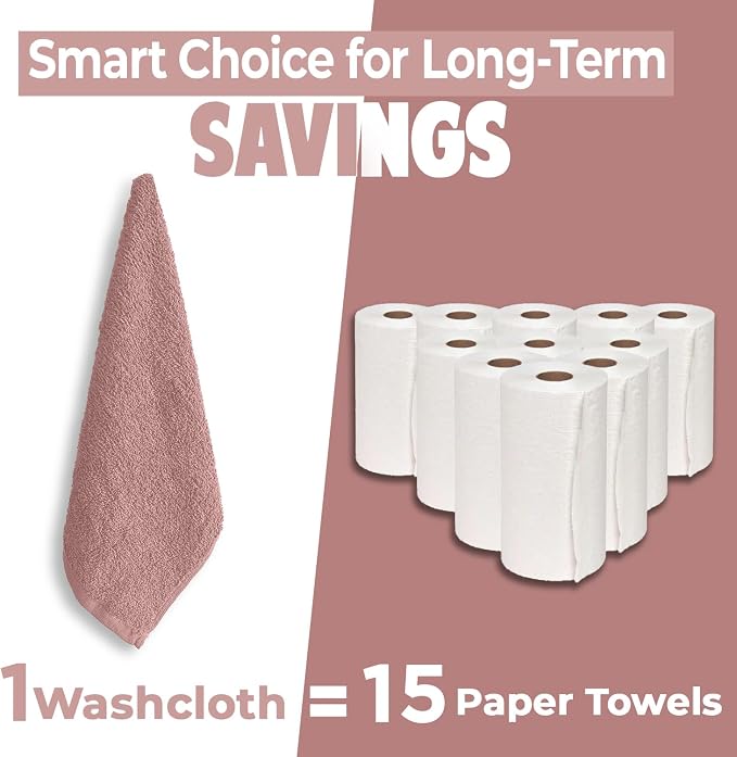 DAN RIVER 24 Pack Cotton Wash Cloths Set for Showering [12x12] Dusty Pink | Lighter Weight, Quick to Dry, Super Soft & Absorbent Face Towels, Hotel Quality, Perfect for Bathroom, Gym, Spa