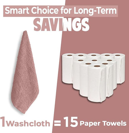 DAN RIVER 24 Pack Cotton Wash Cloths Set for Showering [12x12] Dusty Pink | Lighter Weight, Quick to Dry, Super Soft & Absorbent Face Towels, Hotel Quality, Perfect for Bathroom, Gym, Spa