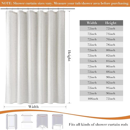 Extra Wide Linen Shower Curtain for Bathroom 108 Inch White Solid | 10ft Ceiling to Floor Wrap Around Bath Curtains with Hook, Neutral Farmhouse, Simple Luxury Shower Decor, 1 Panel, 108x72