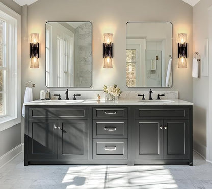 36”x48” Black Bathroom Mirror, Wall Mirror for Bathroom, Rounded Rectangle Mirror in Premium Stainless Steel Metal Frame Hangs Horizontal Or Vertical (Matte Black)