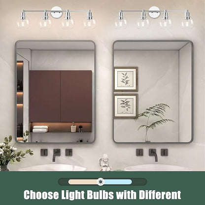 Espird 4 Lights Bathroom Vanity Light Fixtures Chrome, Bathroom Lights Over Mirror, Industrial and Farmhouse 4 Lights Wall Sconce, Polished Chrome Globe Vanity Lighting Fixtures