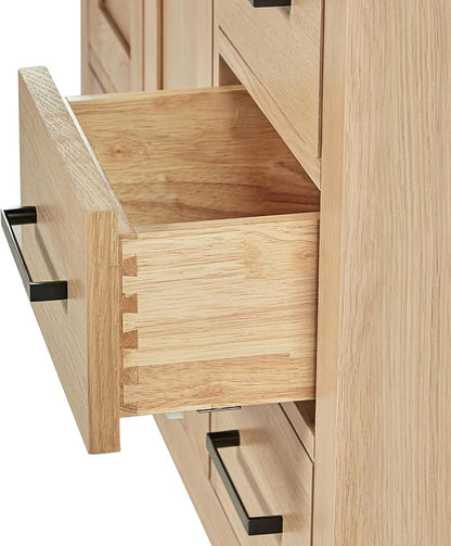 ARIEL Cambridge 42-inch Bathroom Vanity Base Cabinet,Solid Wood, 2 Soft Closing Doors, 5 Dovetail Drawers, White Oak