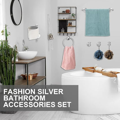 Blulu 20 Pcs Bathroom Hardware Set, Towel Bar Accessories, Brushed Nickel | Stainless Steel Bathroom Accessories, Wall Mounted 16 Inch Towel Racks, Hook, Ring, Toilet Paper Holder Kit Modern Decoration