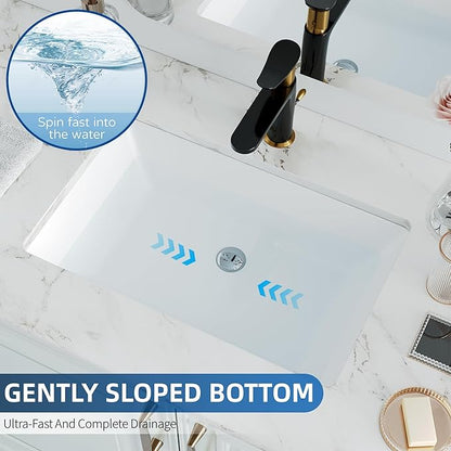 Undermount Bathroom Sink Rectangle, Hugsleek Interior Bowl Size 19 x 12 inch White Porcelain Ceramic Vessel Sink Under Counter Exterior Size 20.5x13in Rectangular Bath Sink Basin Lavatory Fireclay